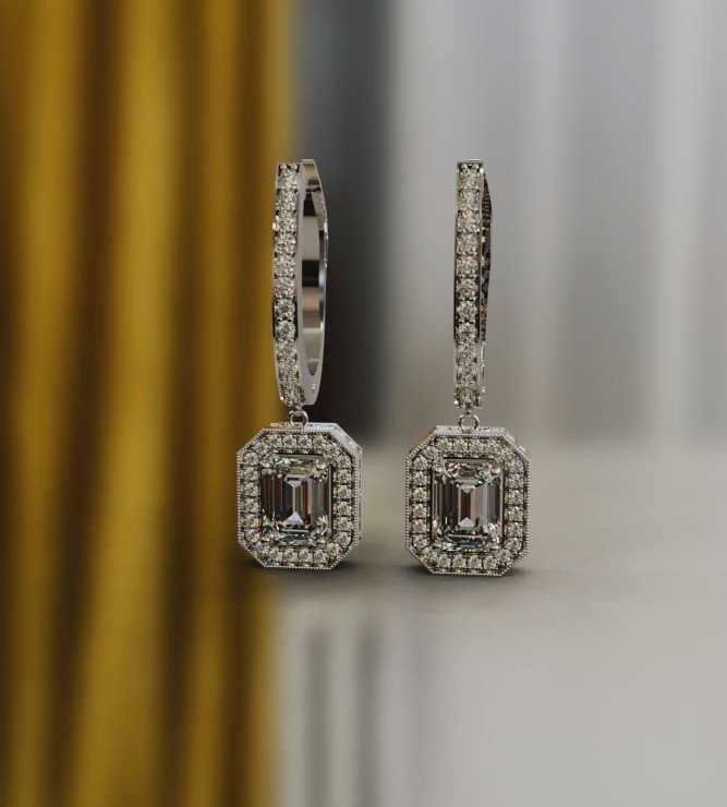 Earring - 00E20 Rendering 1 Elegant Dangling Earrings - Image 1
