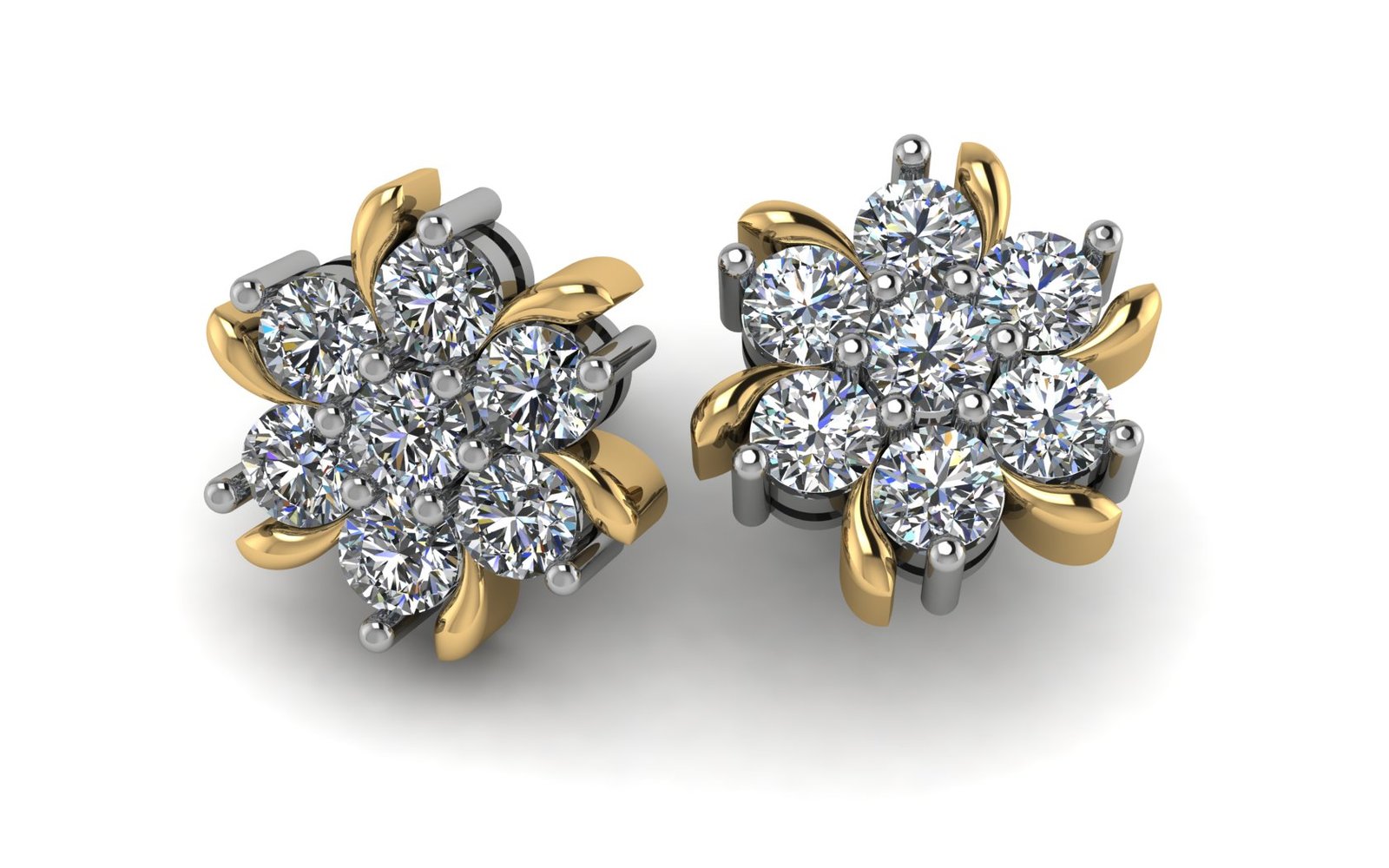 Earring Nakshatra 001E Rend 12 floral cluster diamond stud earrings - Image 1