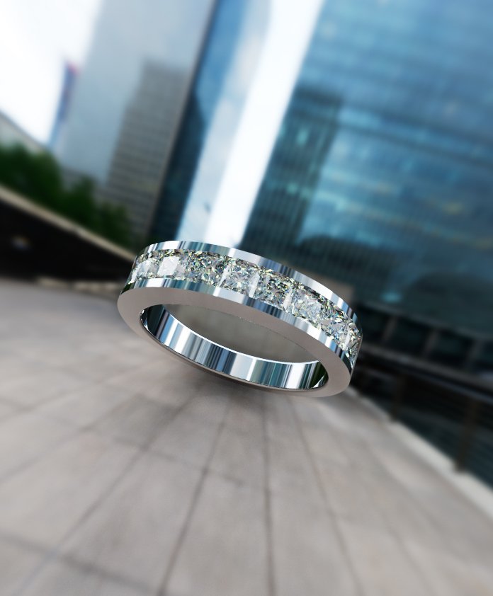 Ladies Ring - 00LR4 Rend 4 Princess Cut Channel Setting Wedding Band - Image 1