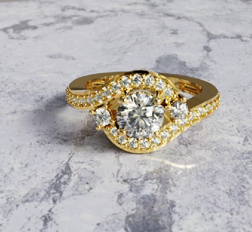 Ladies Ring - 00LR5 Rend 10 Asymmetrical round brilliant-cut diamond engagement - Image 1